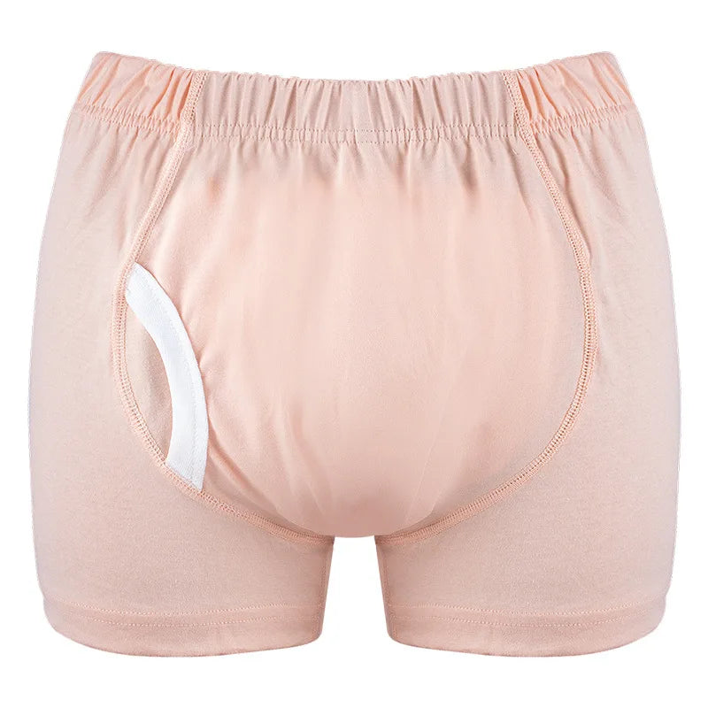 Pañal para adultos reutilizable de hombre color beige, con diseño tipo bóxer.