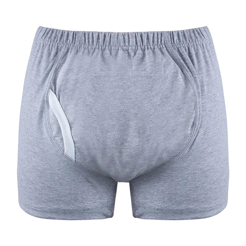Pañal para adultos reutilizable de hombre color gris, con diseño tipo bóxer.