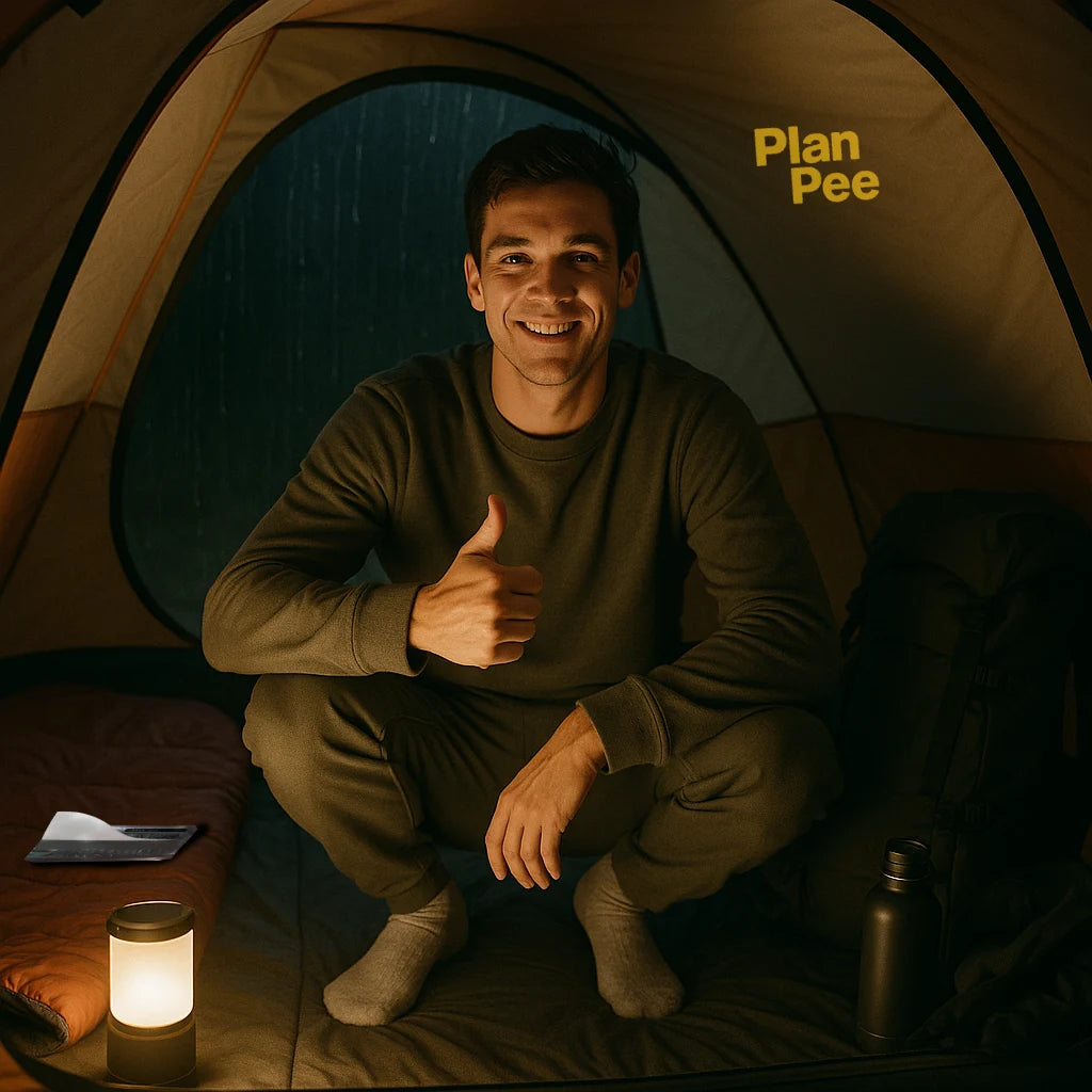 Solución higiénica sin olores para hacer pipí en tienda de campaña mientras llueve